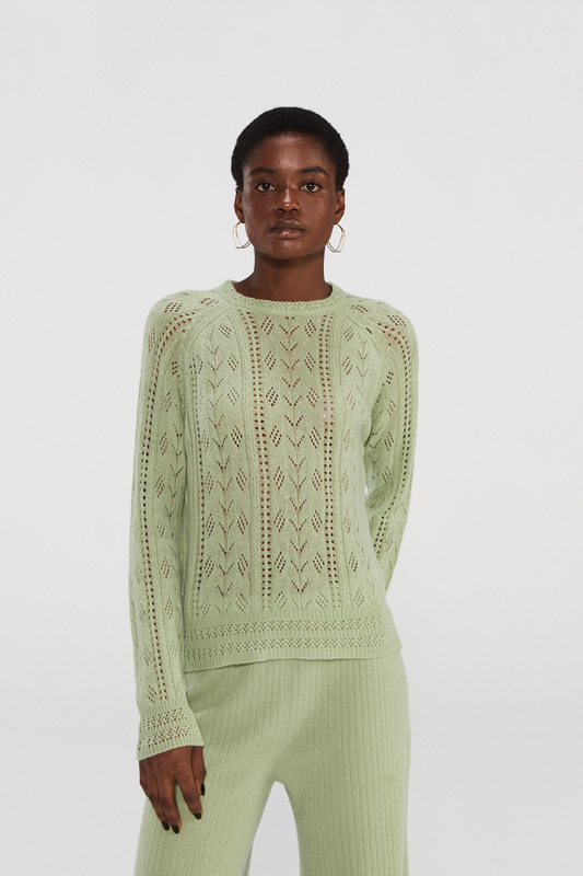 Lightweight Cashmere Sweater with Openwork Design