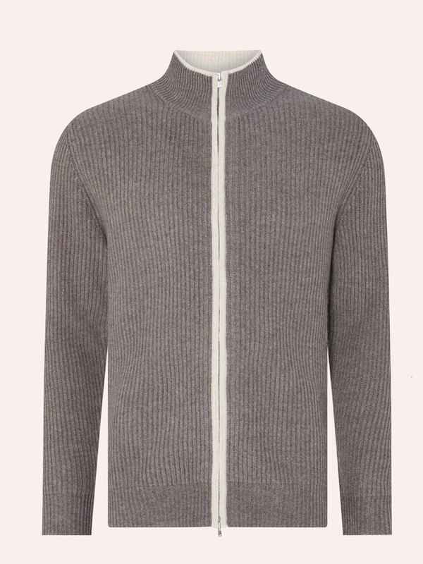 Men’S Pure Cashmere 12 Gauge Zipper Cadigan With Small Ribs