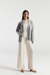 Women's Pure Cashmere V Neck Grey Cardigan