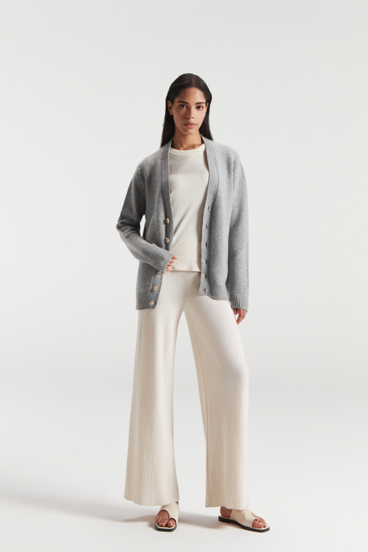 Women's Pure Cashmere V Neck Grey Cardigan