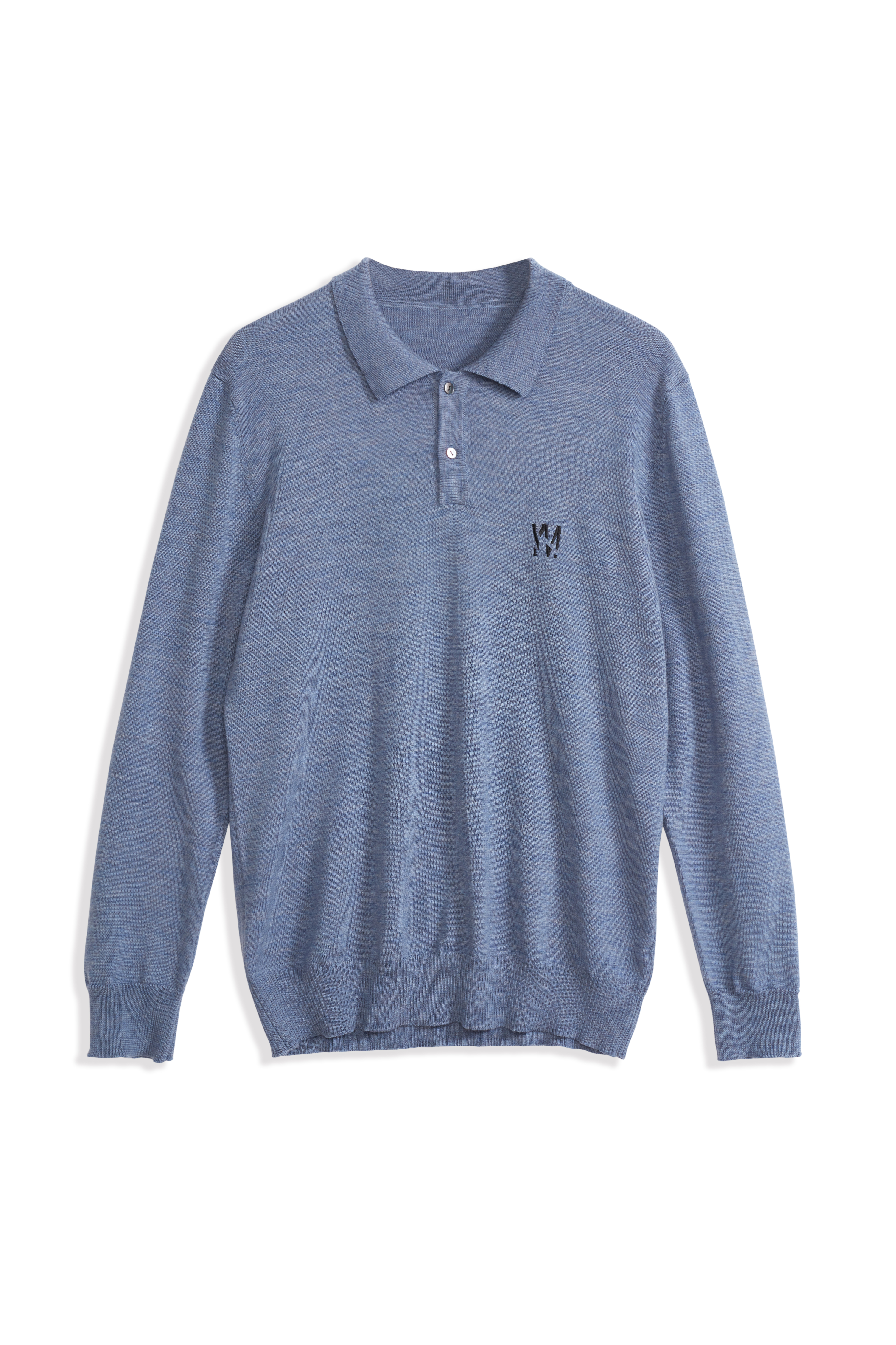 MEN'S PURE WOOL EMBROIDERED POLO WITH TWO MONTHER-OF-PEARL BUTTONS