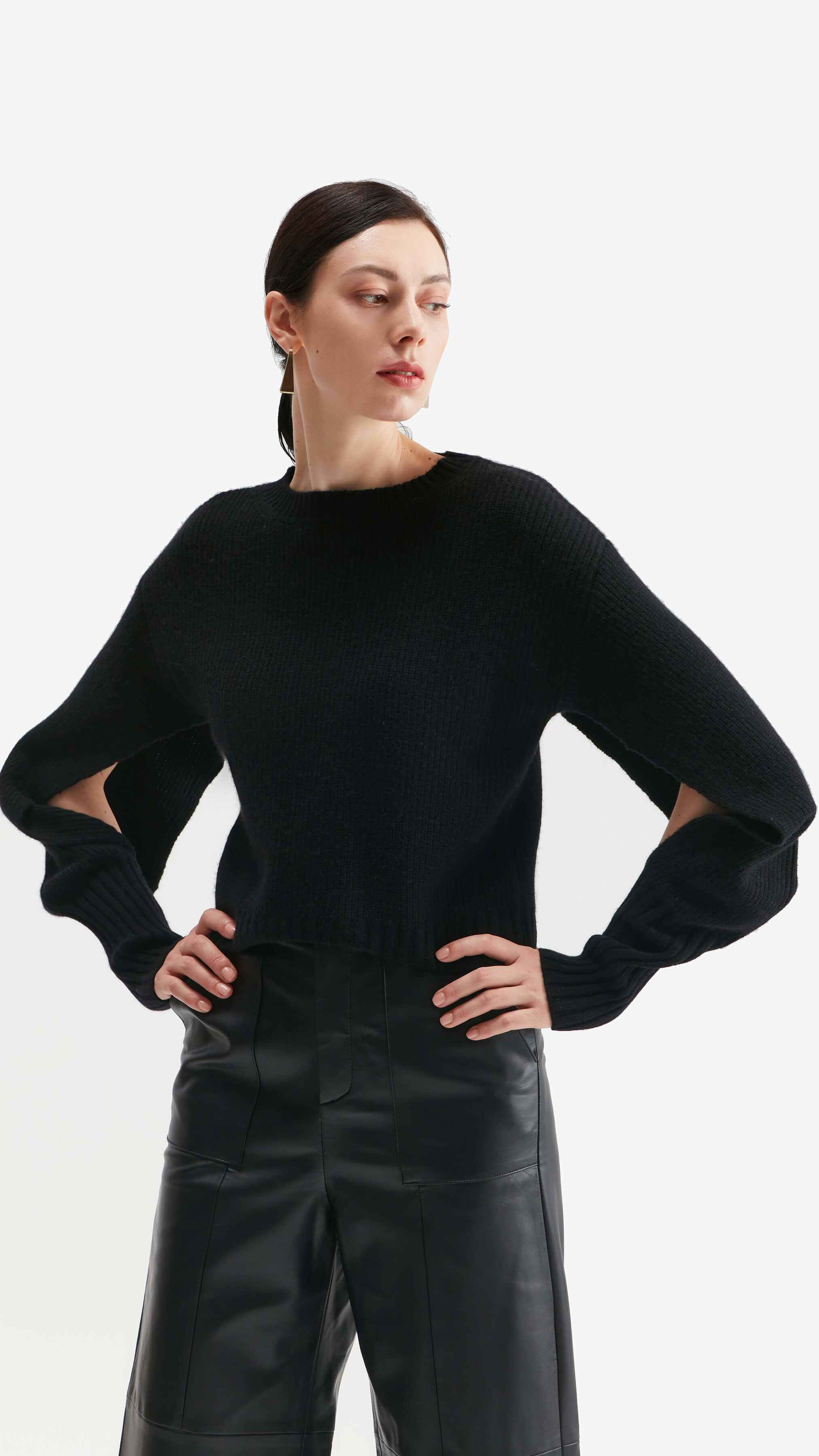 Fashion Design Black Cashmere Crewneck Sweater