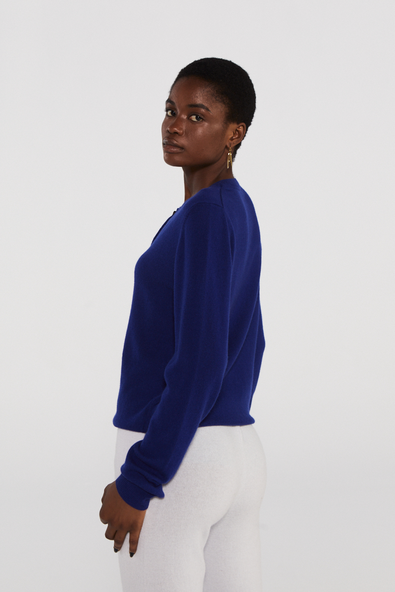 Premium Navy Cashmere Cardigan Sweater