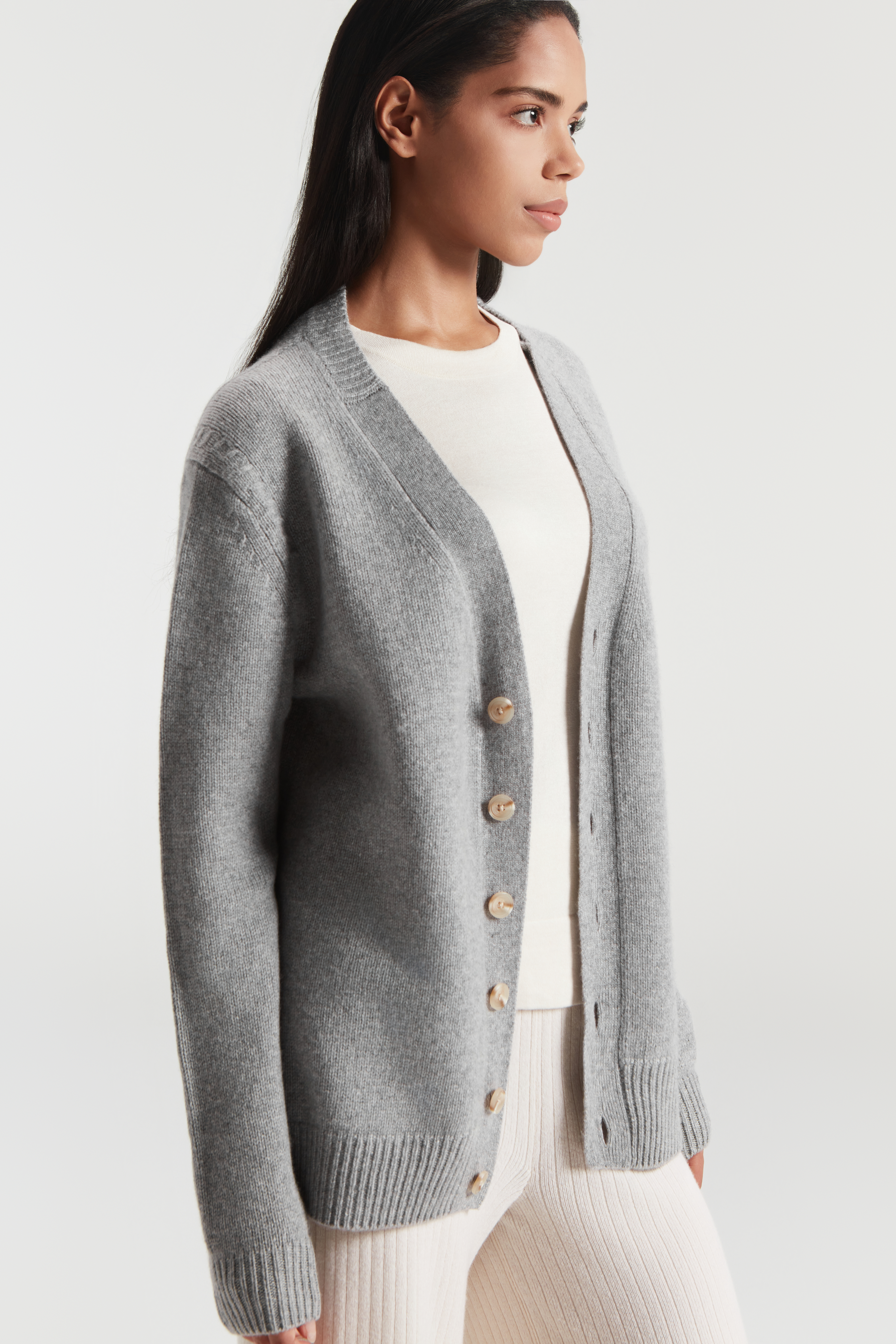 Women's Pure Cashmere V Neck Grey Cardigan
