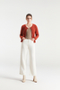 Women's Pure Brushed Cashmere Round Neck Red Button Cardigan