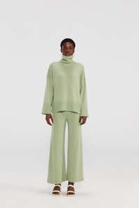Oversized Light Green Turtleneck Knit Sweater