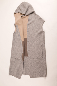 Wool Cashmere Mixed Women’S Long Hoodie Sleeveless Double Face Cardigan