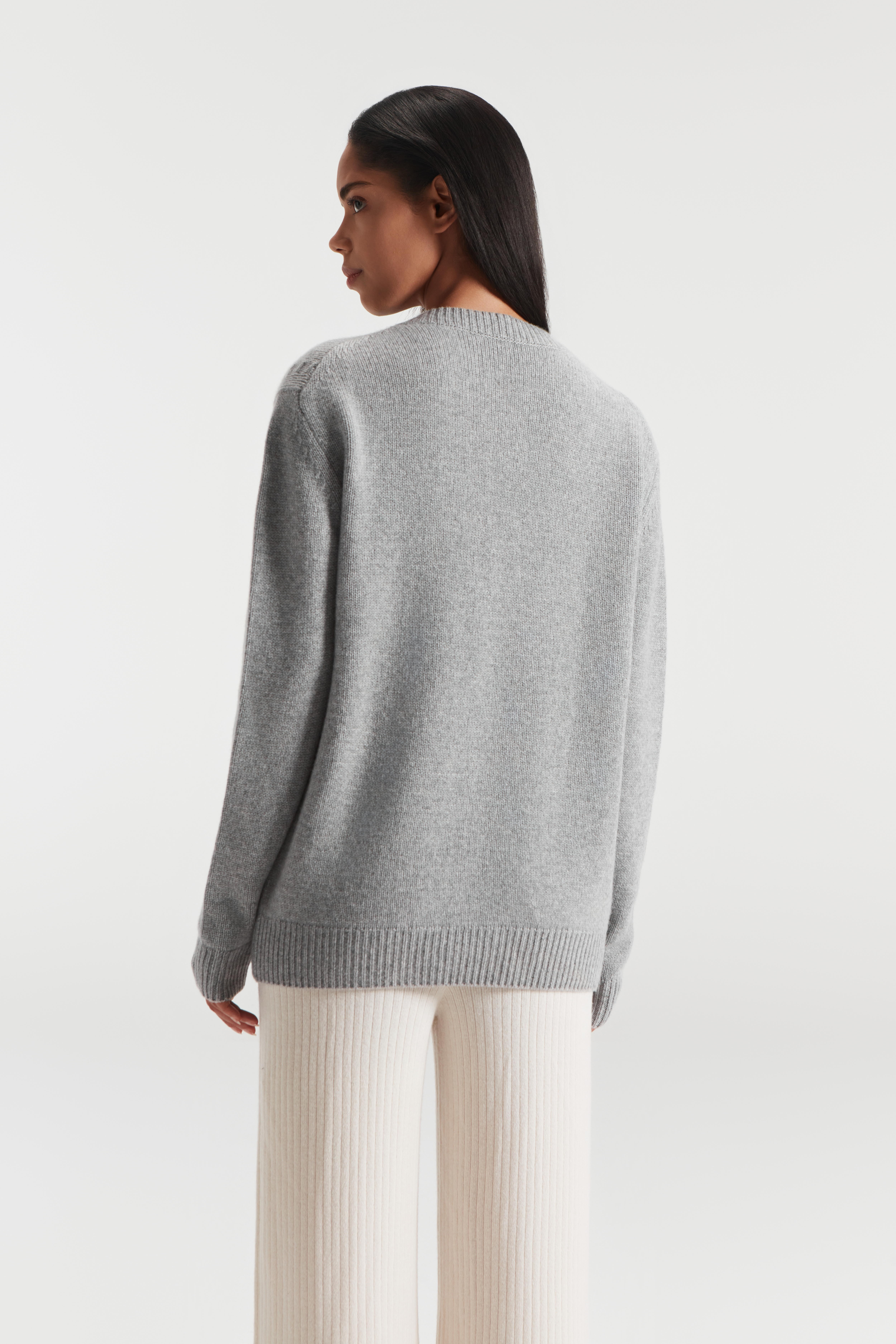 Women's Pure Cashmere V Neck Grey Cardigan