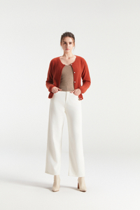 Short Dark red Long-sleeve Knitted Coat