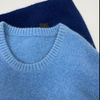 Men's Round Neck Blue Pure Cotton Pullover