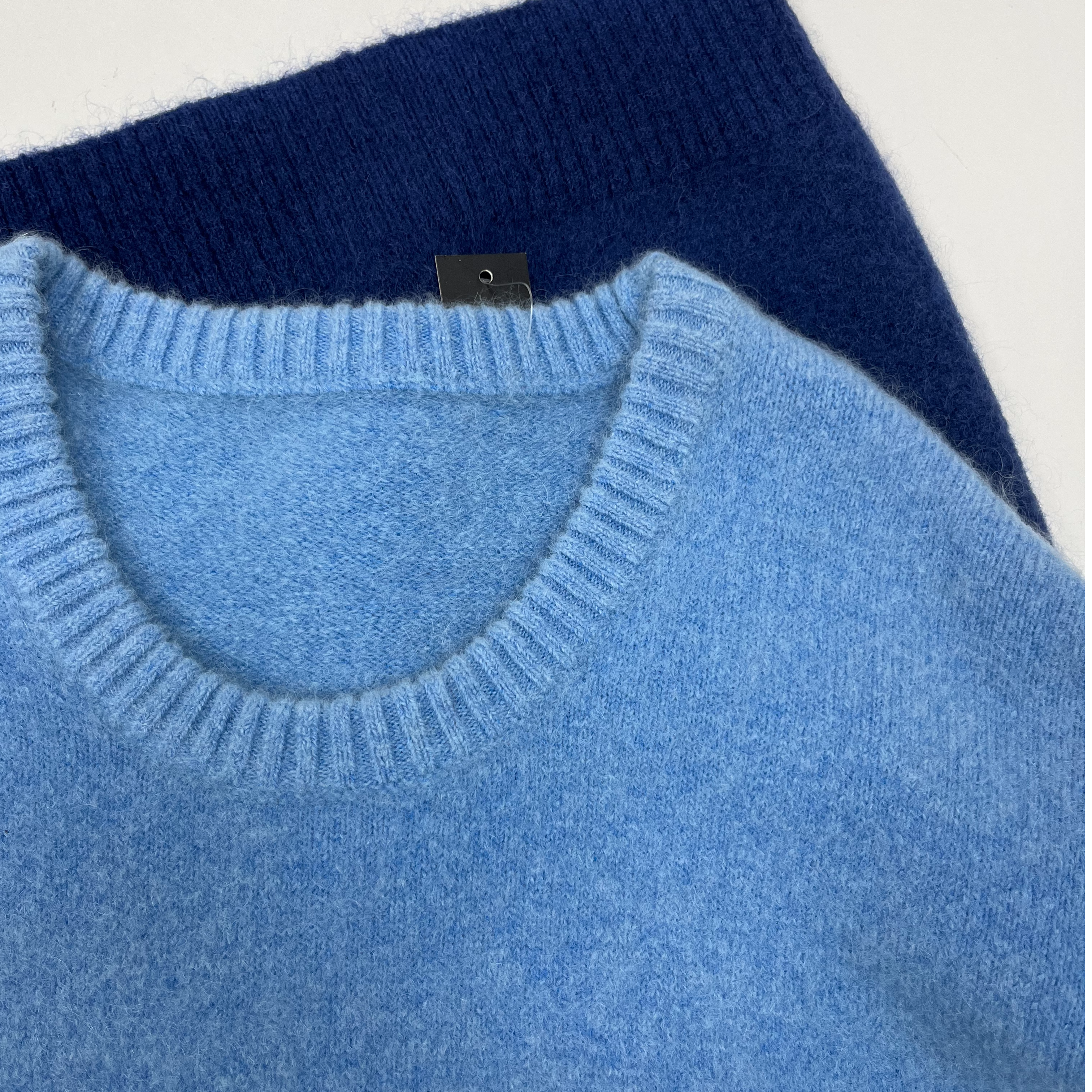 Men's Round Neck Blue Pure Cotton Pullover