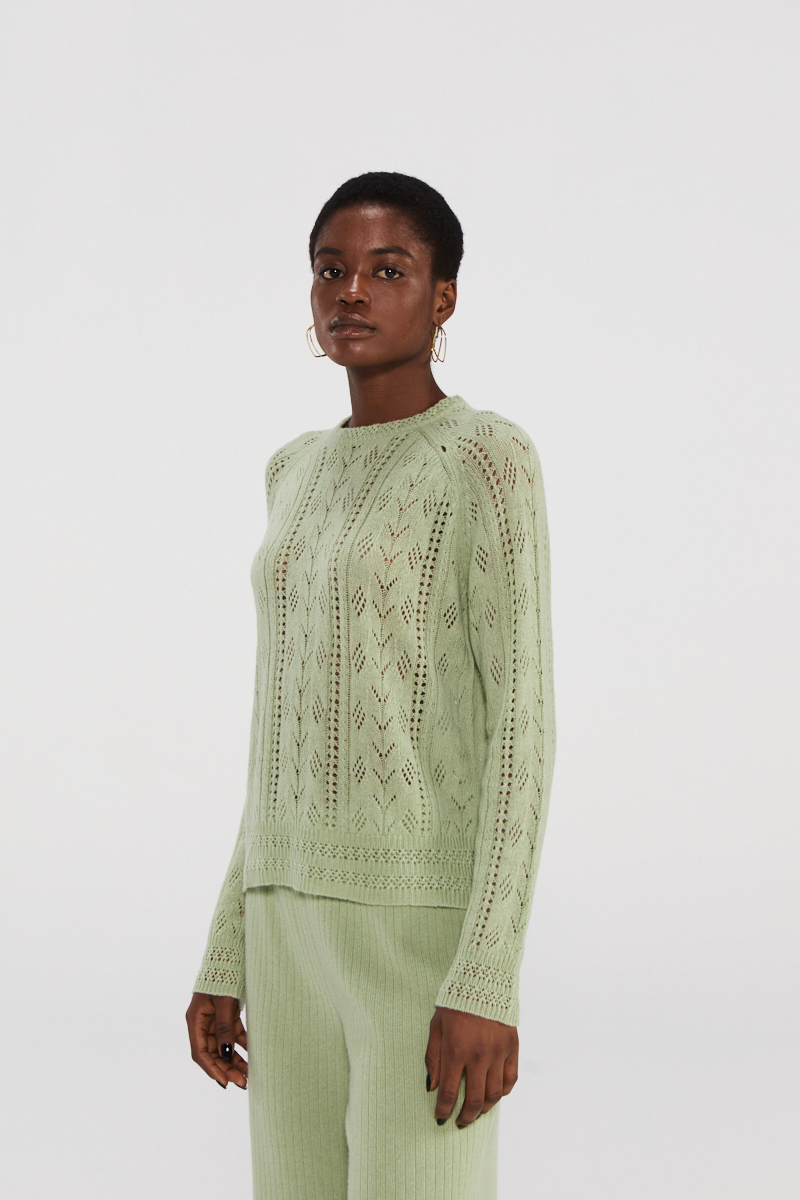 Lightweight Cashmere Sweater with Openwork Design