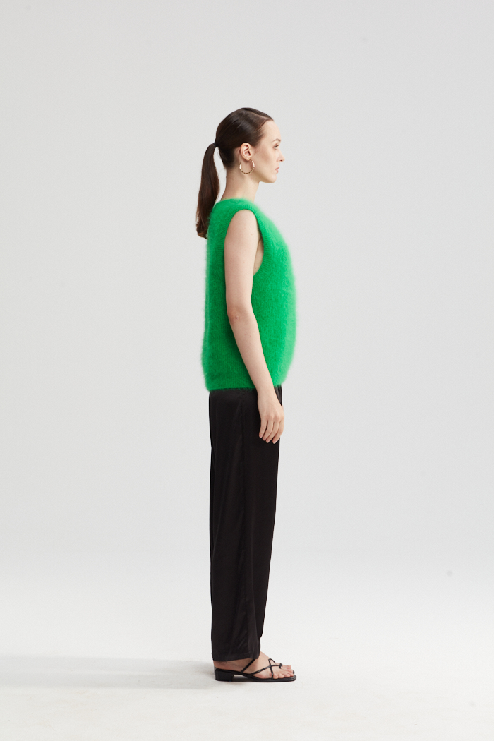 Bright Green Knit Round Collar Vest