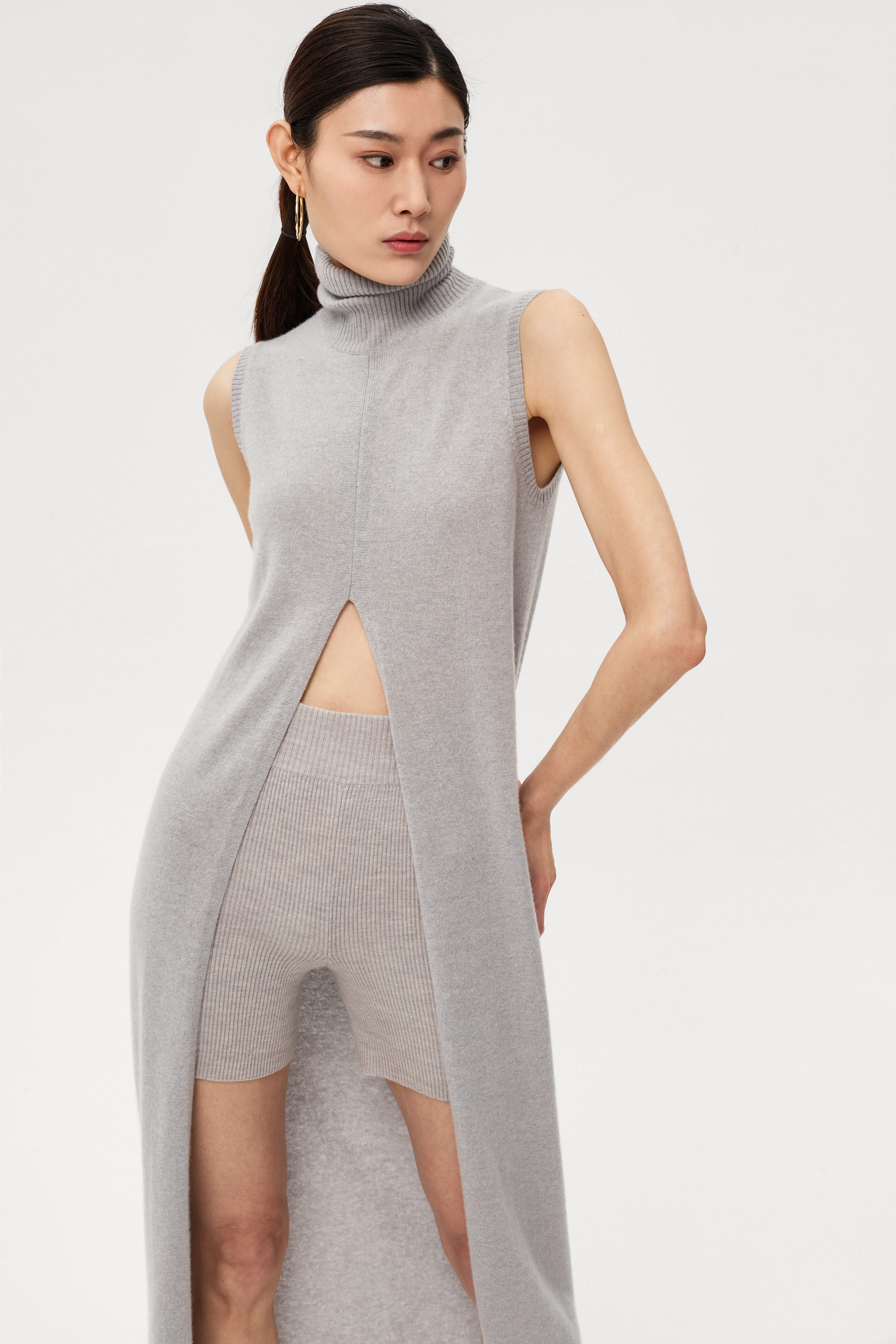 Women's Pure Cashmere High Neck Grey Dress