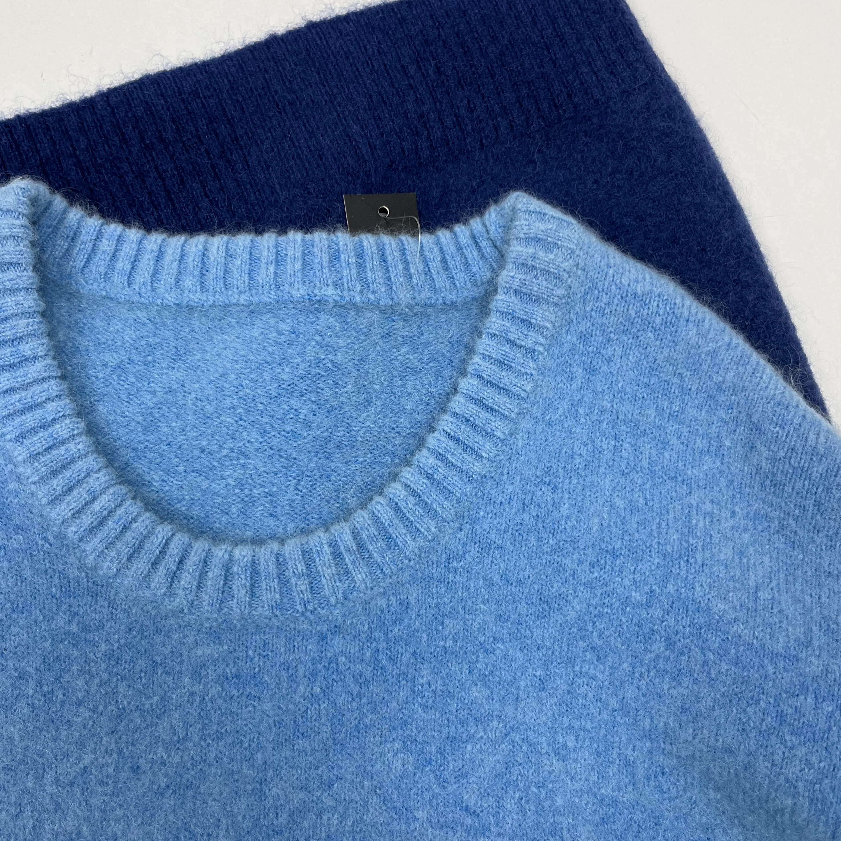 Men's Round Neck Blue Pure Cotton Pullover
