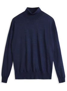 Men's High Neck Pure Wool Navy Pullover