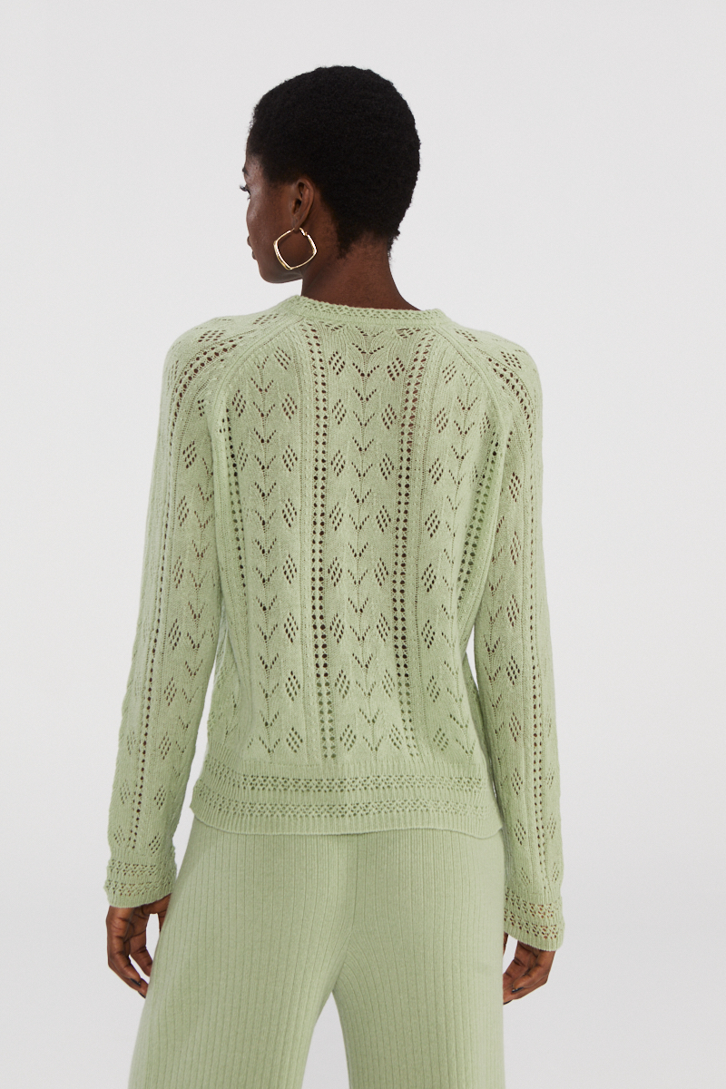 Lightweight Cashmere Sweater with Openwork Design