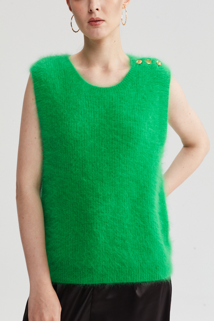 Bright Green Knit Round Collar Vest