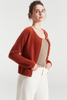Women's Pure Brushed Cashmere Round Neck Red Button Cardigan