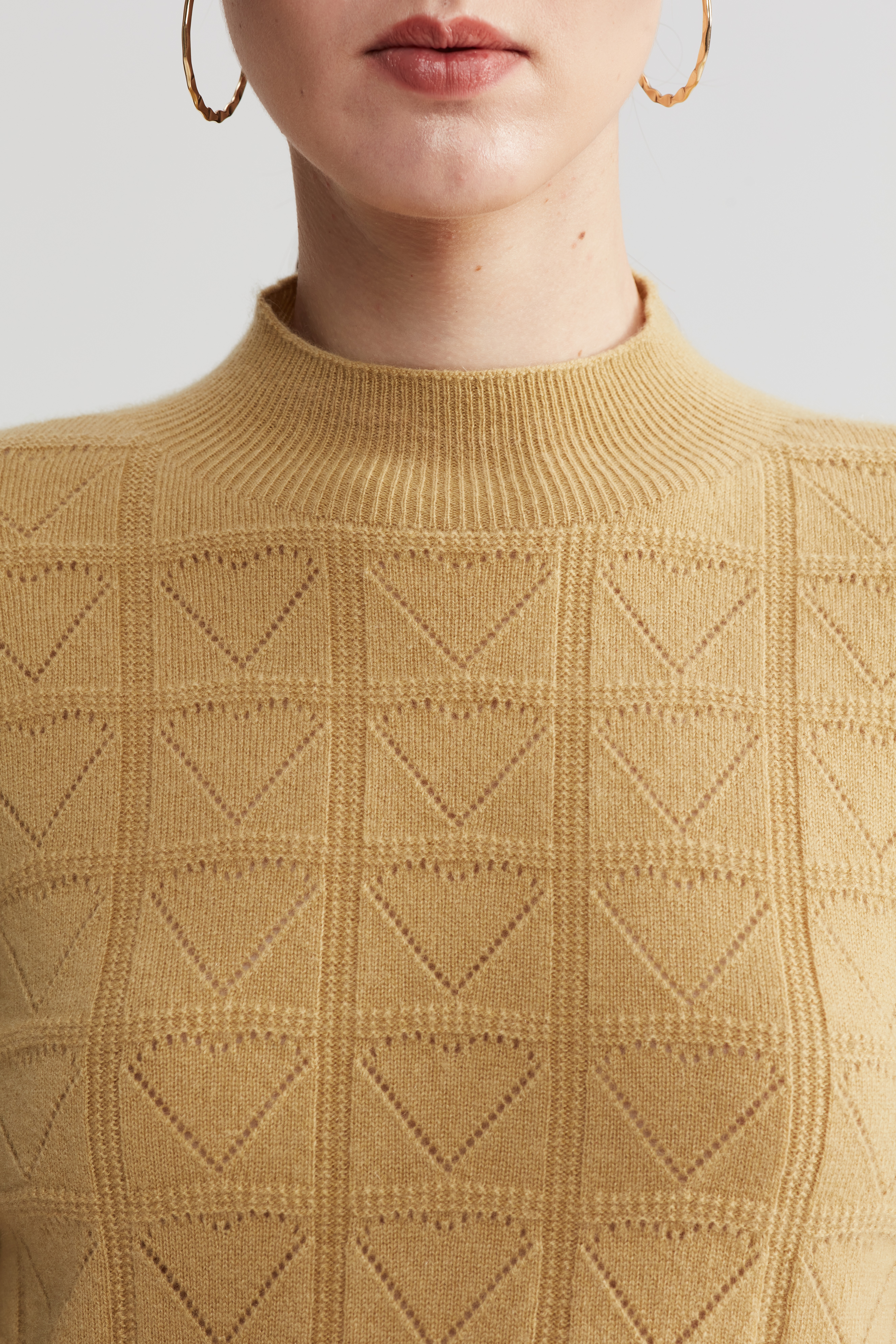Seamless Plaid Mesh Stitch Pure Cashmere Sweater