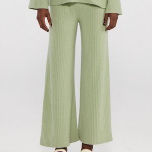 Light Green Knit Wide-Leg Pants