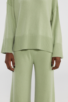 Light Green Knit Wide-Leg Pants
