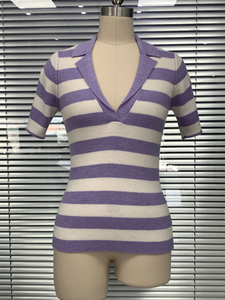 Women's Wool Open Neck Stripe Pullover