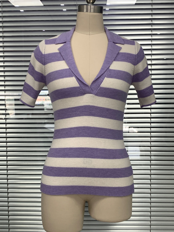 Women's Wool Open Neck Stripe Pullover