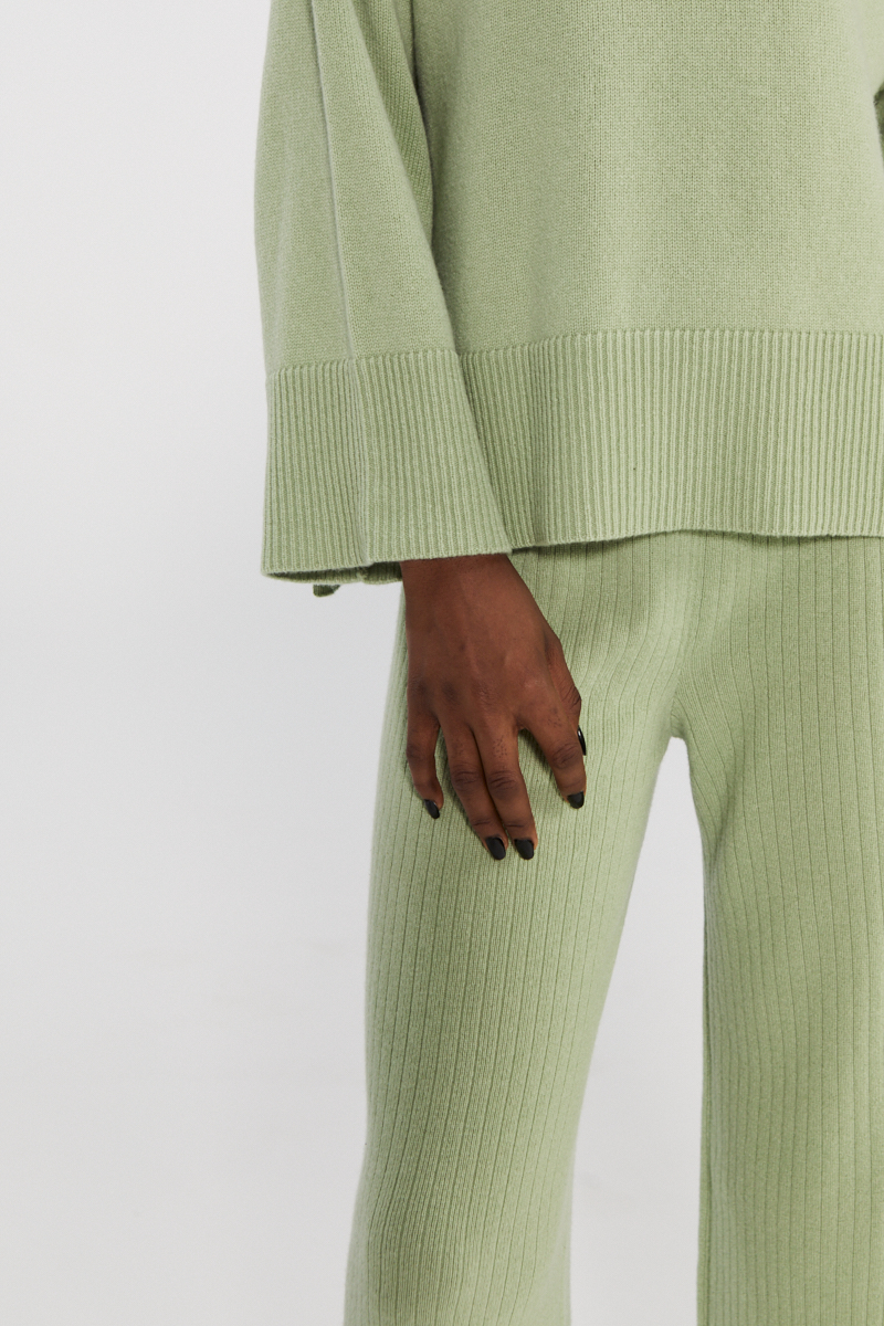 Light Green Knit Wide-Leg Pants