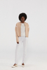 Beige Cashmere Knit Bomber Jacket with White Trim