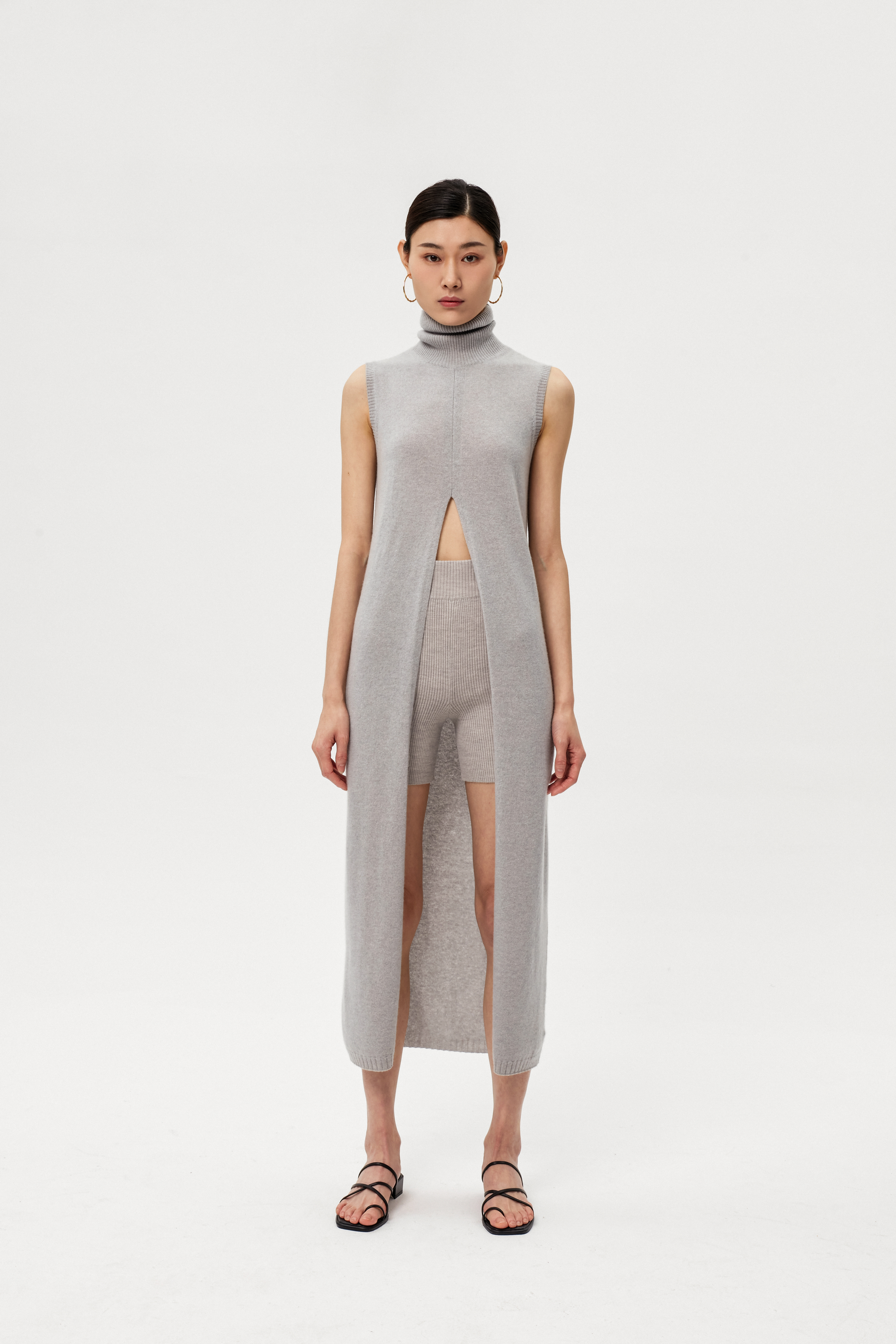 Women's Pure Cashmere High Neck Grey Dress