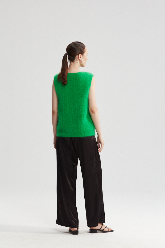 Bright Green Knit Round Collar Vest