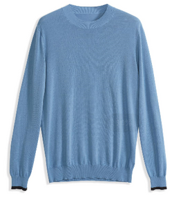 Men's Round Neck Blue Pure Cotton Pullover