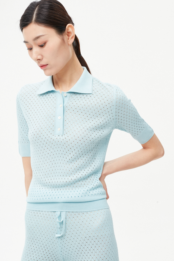 Women's Wool Pointel Polo T-shirt