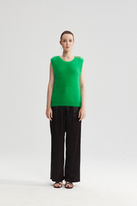 Bright Green Knit Round Collar Vest