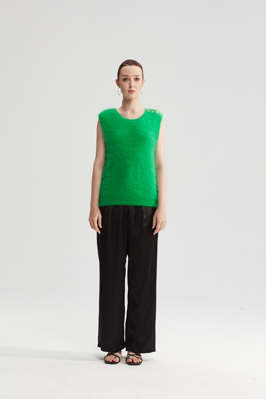 Bright Green Knit Round Collar Vest