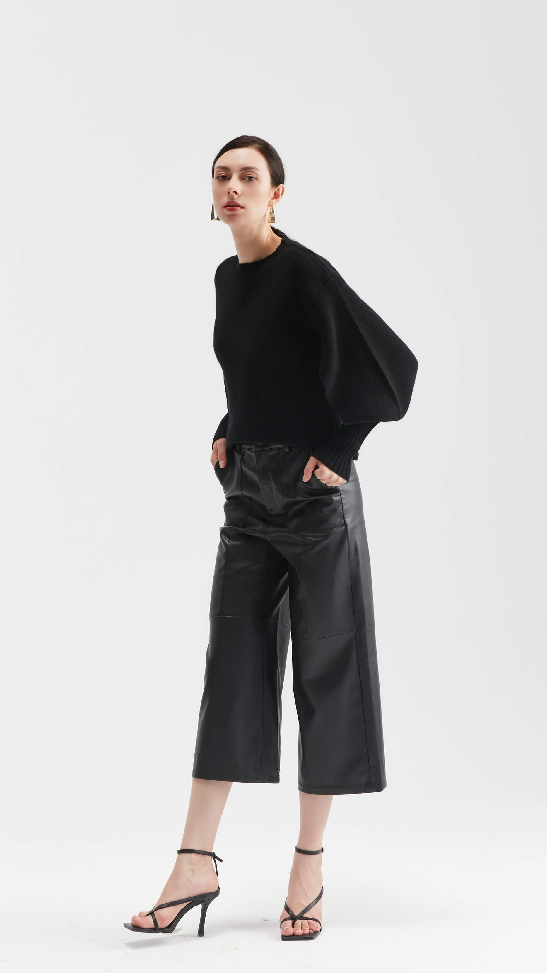 Fashion Design Black Cashmere Crewneck Sweater