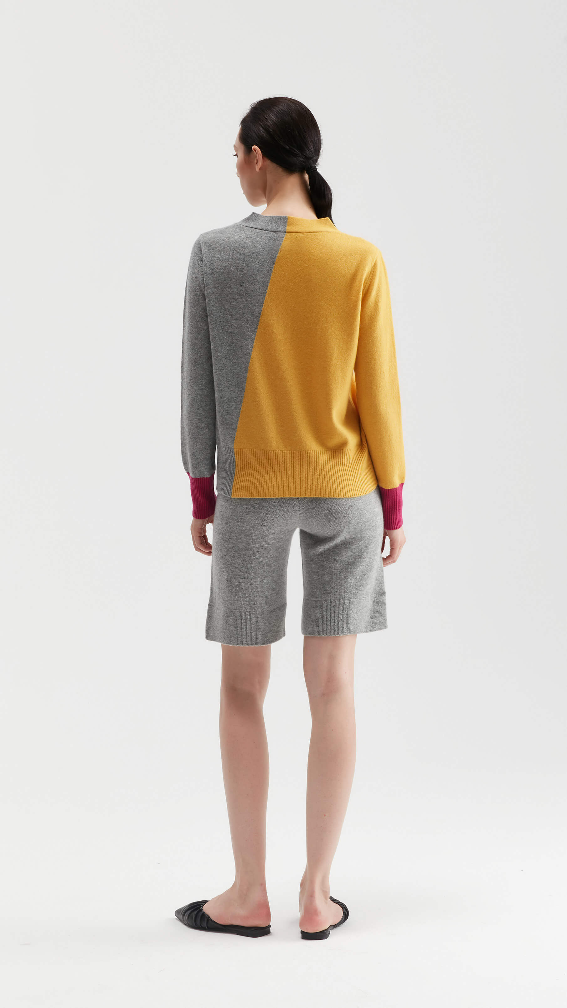 Color Blocking Pure Cashmere Women Cardigan Manufacturer