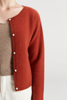 Women's Pure Brushed Cashmere Round Neck Red Button Cardigan