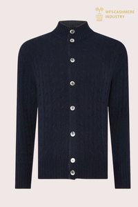 Men's Chunky Cable Knit Cashmere Cardigan with Shell Buttons