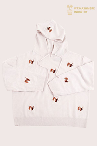 Women's Pure Cashmere Hoodie with Custom Dog Embroider