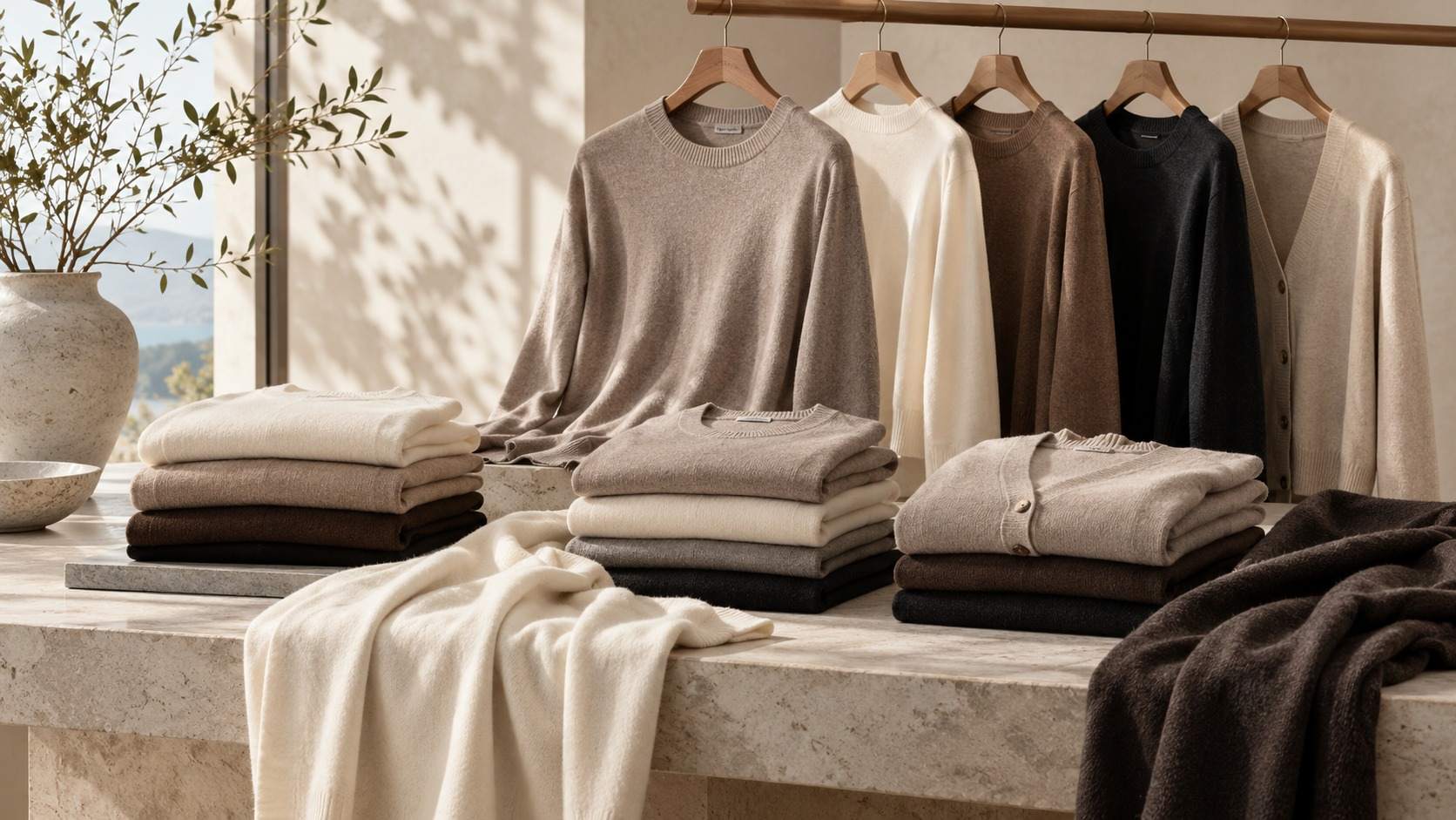 Coordinated collection of premium 16GG cashmere and worsted-wool knitwear.
