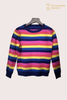 Premium Girls' Pure Cashmere Tricolor Striped Pullover | Custom Kids' Knitwear OEM
