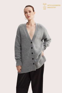 Essential Grey Knit Long-Sleeve Cashmere Cardigan | Wholesale OEM/ODM Manufacturer
