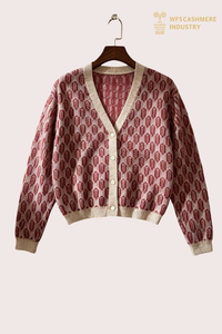 Mohair Blend Jacquard V-Neck Cardigan, 7GG FW2716