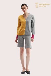 Custom Color-Block V-Neck Pure Cashmere Cardigan | OEM Women's Knitwear Manufacturer