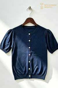 Silk Cashmere Blend Puff Sleeve Short Sleeve Cardigan, 16GG FW2702