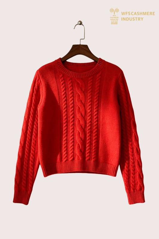 100% Cashmere Cable Knit Crew Neck Pullover, 7GG S2611
