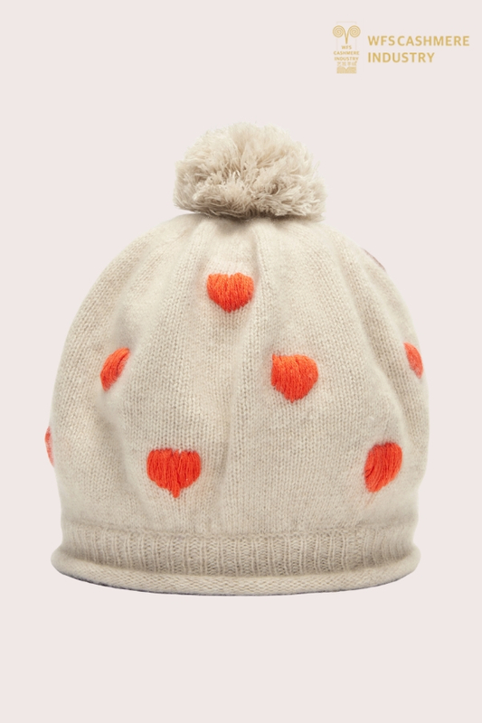 Premium Intarsia Heart Cashmere Pom-Pom Beanie | Accessories OEM