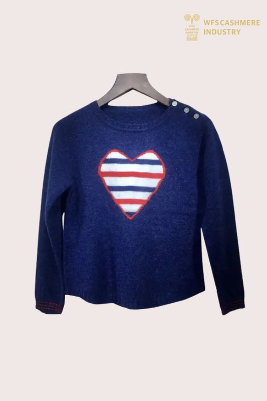 Girls' Pure Cashmere Intarsia Heart Pullover